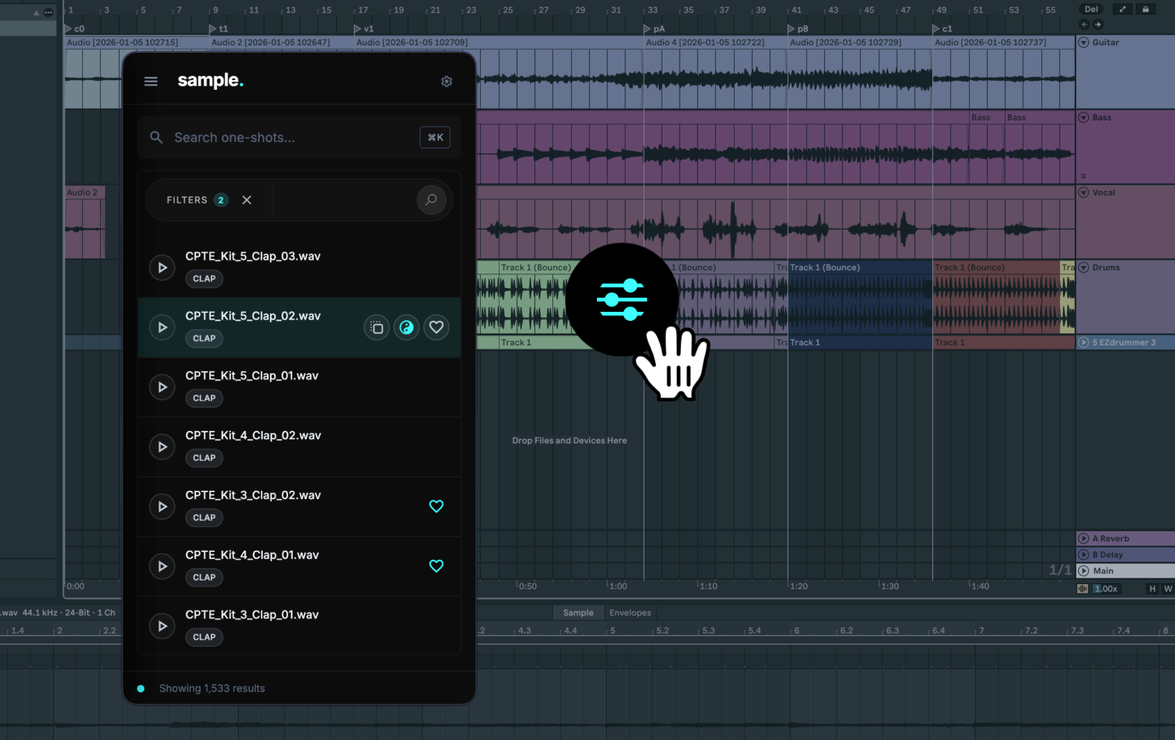 Sample drag-and-drop workflow into a DAW session